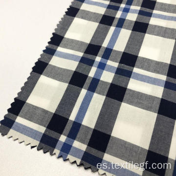 Tejido teñido con hilo de algodón 100% (blanco y azul)